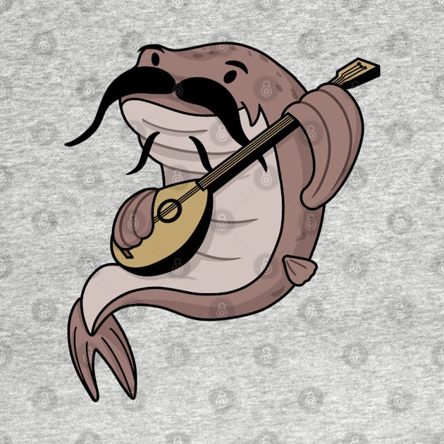 Catfish playing lute cartoon by ballooonfish